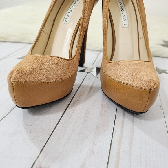 Burak Uyan tan pony hair heels platform stiletto designer pump women's size 39.5 - Picture 7 of 9